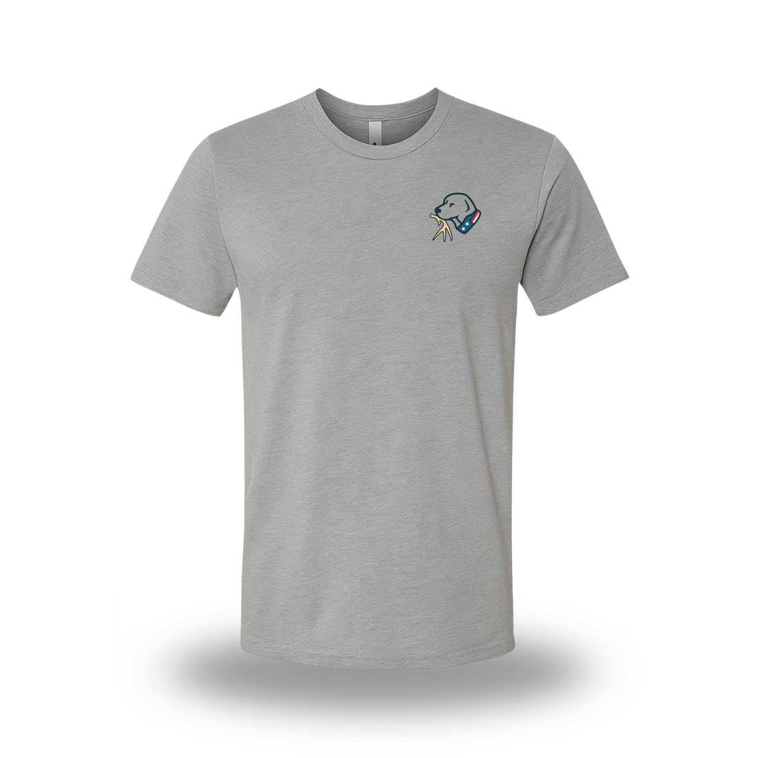 Heather gray hunting t-shirt with small Shed Dawg logo on front left chest